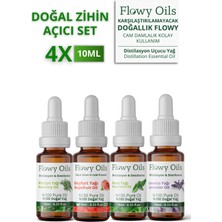 Flowy Oils Zihin Açıcı Doğal Özel Bakım Yağı 4'lü Set %100 Saf Biberiye Nane Lavanta Greyfurt Yağı 4 x 10 ml