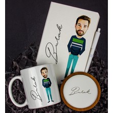 Ejoya Kişiye Özel Karikatür Tasarım Defter Kalem Kupa ve Bardak Altlığı Hediye Seti 96159