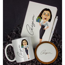 Ejoya Kişiye Özel Karikatür Tasarım Defter Kalem Kupa ve Bardak Altlığı Hediye Seti 96203