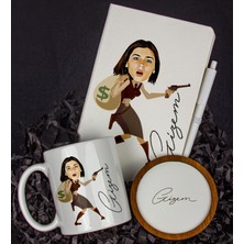 Ejoya Kişiye Özel Karikatür Tasarım Defter Kalem Kupa ve Bardak Altlığı Hediye Seti 96166