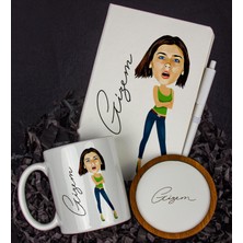 Ejoya Kişiye Özel Karikatür Tasarım Defter Kalem Kupa ve Bardak Altlığı Hediye Seti 96244