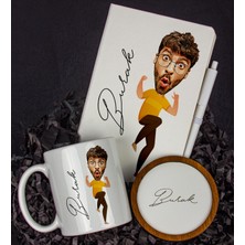 Ejoya Kişiye Özel Karikatür Tasarım Defter Kalem Kupa ve Bardak Altlığı Hediye Seti 96220