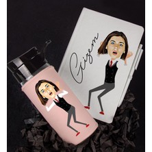 Ejoya Kişiye Özel Karikatür Tasarım Defter Kalem Matara Hediye Seti 96490