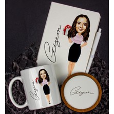 Ejoya Kişiye Özel Karikatür Tasarım Defter Kalem Kupa ve Bardak Altlığı Hediye Seti 96297