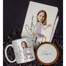 Ejoya Kişiye Özel Karikatür Tasarım Defter Kalem Kupa ve Bardak Altlığı Hediye Seti 96195