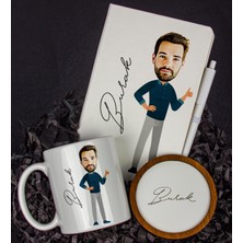 Ejoya Kişiye Özel Karikatür Tasarım Defter Kalem Kupa ve Bardak Altlığı Hediye Seti 96278