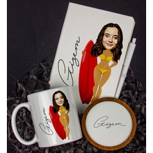 Ejoya Kişiye Özel Karikatür Tasarım Defter Kalem Kupa ve Bardak Altlığı Hediye Seti 96307