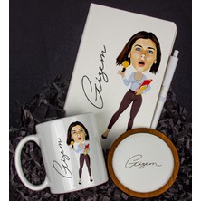 Ejoya Kişiye Özel Karikatür Tasarım Defter Kalem Kupa ve Bardak Altlığı Hediye Seti 96206