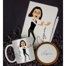 Ejoya Kişiye Özel Karikatür Tasarım Defter Kalem Kupa ve Bardak Altlığı Hediye Seti 96284