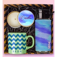 Ejoya Kişiye Özel Konsept Renkli Kupa Bardak & Kişiye Özel Matara & Mum Hediye Kutusu 110885