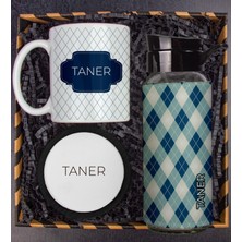 Ejoya Kişiye Özel Konsept Kupa Bardak & Kişiye Özel Matara & Ahşap Bardak Altlığı Hediye Kutusu 111521