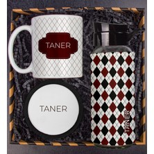 Ejoya Kişiye Özel Konsept Kupa Bardak & Kişiye Özel Matara & Ahşap Bardak Altlığı Hediye Kutusu 111520