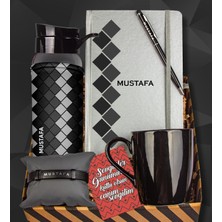 Ejoya Sevgiliye Özel Tasarım Defter & Kalem & Matara & Siyah Kupa & Deri Bileklik Hediye Kutusu 112814