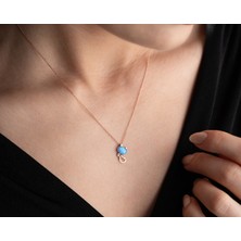 Charmora 925 Ayar Mavi Kaplamalı Gümüş Ay Taşlı Kolye,kedi Kolye