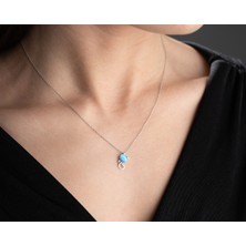 Charmora 925 Ayar Mavi Kaplamalı Gümüş Ay Taşlı Kolye,kedi Kolye