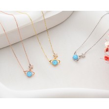Charmora 925 Ayar Gümüş Mavi Opal Taşlı Gezegen Kolye