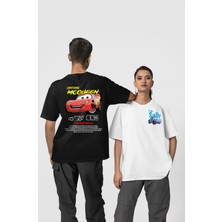 Swozz Unisex Siyah Beyaz I'm Sally ve Şimşek Mcqueen Cars Baskılı 2'li Sevgili Kombini Çift Tshirt 2 Adet