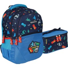 Relaxion 1350 Erkek Çocuk Beslenmeli Ilk Okul Çantası Araba ve Dinazor Desenli