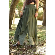 Bohem Stil Kadın Asimetrik Kapaklı Ipek Şalvar Pantolon