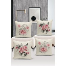 Bertille Home Flower/vintage Serisi Çift Tarafı Dijital Baskılı  4'lü Kırlent Kılıfı Seti  (Cushion Cover Set)