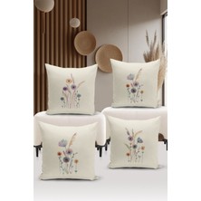 Bertille Home Flower/vintage Serisi Çift Tarafı Dijital Baskılı  4'lü Kırlent Kılıfı Seti  (Cushion Cover Set)