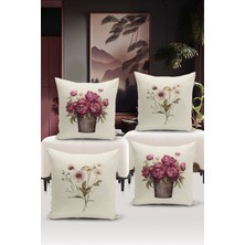 Bertille Home Flower/vintage Serisi Çift Tarafı Dijital Baskılı  4'lü Kırlent Kılıfı Seti  (Cushion Cover Set)