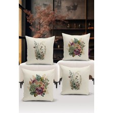 Bertille Home Flower/vintage Serisi Çift Tarafı Dijital Baskılı  4'lü Kırlent Kılıfı Seti  (Cushion Cover Set)