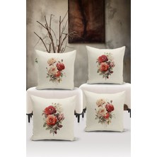 Bertille Home Flower/vintage Serisi Çift Tarafı Dijital Baskılı  4'lü Kırlent Kılıfı Seti  (Cushion Cover Set)