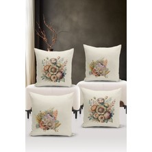 Bertille Home Flower/vintage Serisi Çift Tarafı Dijital Baskılı  4'lü Kırlent Kılıfı Seti  (Cushion Cover Set)