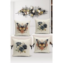 Bertille Home Flower/vintage Serisi Çift Tarafı Dijital Baskılı  4'lü Kırlent Kılıfı Seti  (Cushion Cover Set)