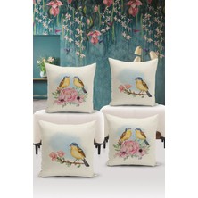 Bertille Home Flower/vintage Serisi Çift Tarafı Dijital Baskılı  4'lü Kırlent Kılıfı Seti  (Cushion Cover Set)