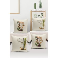 Bertille Home Flower/vintage Serisi Çift Tarafı Dijital Baskılı  4'lü Kırlent Kılıfı Seti  (Cushion Cover Set)