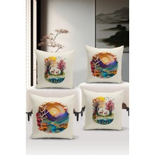 Bertille Home Flower/vintage Serisi Çift Tarafı Dijital Baskılı  4'lü Kırlent Kılıfı Seti  (Cushion Cover Set)