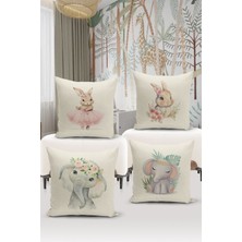 Bertille Home Çocuk Bebek Çift Tarafı Dijital Baskılı  4'lü Kırlent Kılıfı Seti  (Kids Children Cushion Cover)