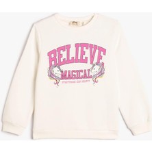 Koton 4Wkg10117Ak 010 Ekru Kız Çocuk Pamuk Jersey Sweatshirt