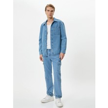 Koton 4Sam50001Nd 600 Açık İndigo Erkek Denim Gömlek