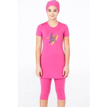 Genç Kısa Kollu Yarı Kapalı Likralı Mayo Maresiva Joy 8348 Fuşya