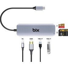 Bix BX09HB Type-C to 2*USB 3.0 4K HDMI PD 100W SD ve Micro SD Kart Okuyucu Çoklayıcı Hub