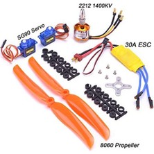 Zeeful 2212 1400KV Motor + 30A Esc + SG90 Servo + 8060 Rc Uçak Quadcopter Sabit Kanatlı Uçak Helikopter Uçak Için Pervane Seti (Yurt Dışından)