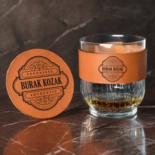 Hediyemen Kişiye Özel Authentic Taba Deri Kaplama Viski Seti