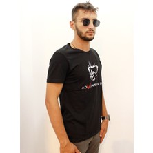 Cazador 4208 Erkek Baskılı T-Shırt Siyah