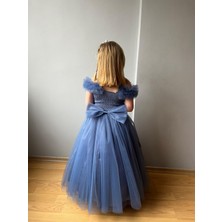 Taha Kids Fırfırlı Çocuk Abiye Indigo Mavi