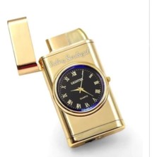 Keyfim Shop Isme Özel Işıklı Saatli Gold Renk Çakmak