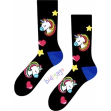 Bidigago Unicorn Desenli Siyah Kolej Çorap