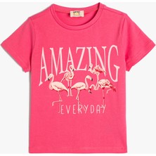 Koton Flamingo Baskılı Kısa Kollu Bisiklet Yaka Pamuklu