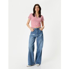 Koton Polo Yaka Tişört Kısa Kollu Fitilli Standart Kesim