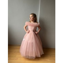 Taha Kids Fırfırlı Prenses Kız Çocuk Abiye Pembe