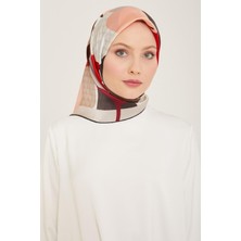 Armine Gri - Kırmızı Lale Desen Tivil İpek Eşarp 9119 - 14