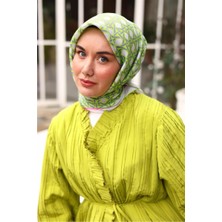 Silk Home Fıstık Yeşili Pembe Karma Desen Tivil Ipek Eşarp 11425-75