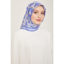 Armine Havaci Mavi - Beyaz Geometrik Desen Tivil İpek Eşarp 9132 - 80